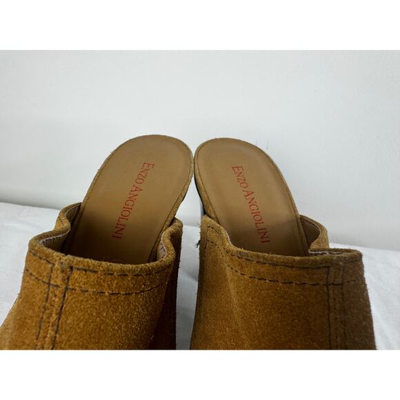 Enzo Angiolini Felicity Vintage Mustard Suede and Wood Heel Mules Size 8 - Picture 11 of 16